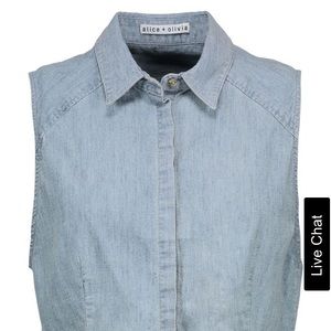 Alice and Olivia Lea Cropped Denim Blouse